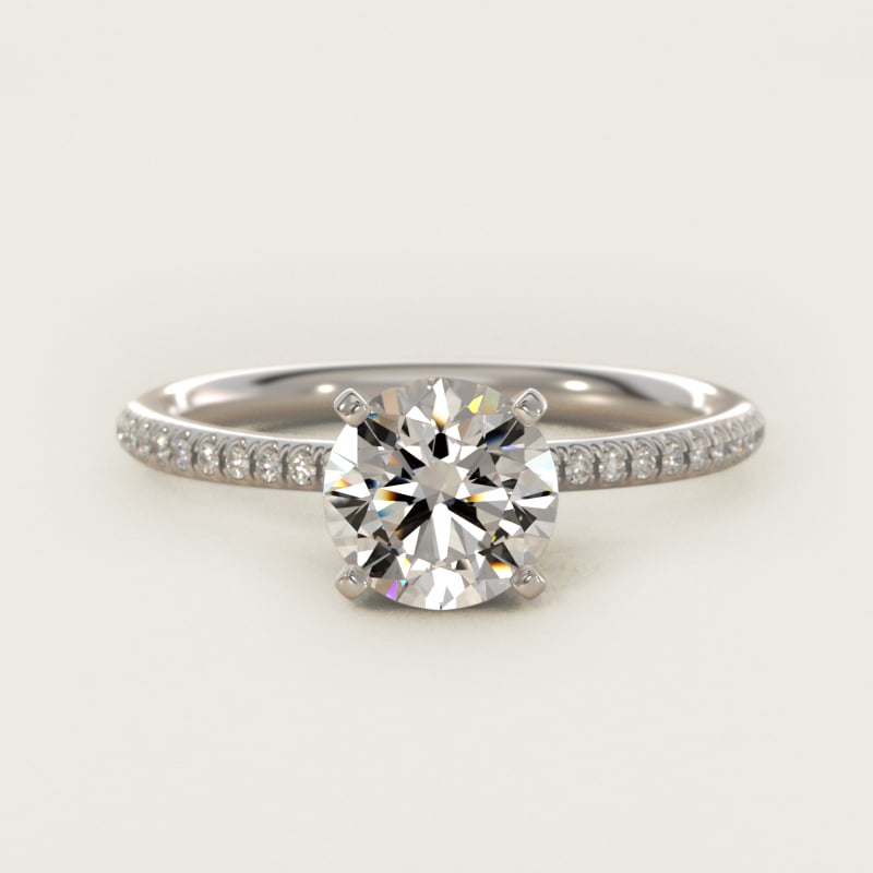 Round 1 CT Certified Diamond Petite Micropavé Engagement Ring In 14K White Gold
