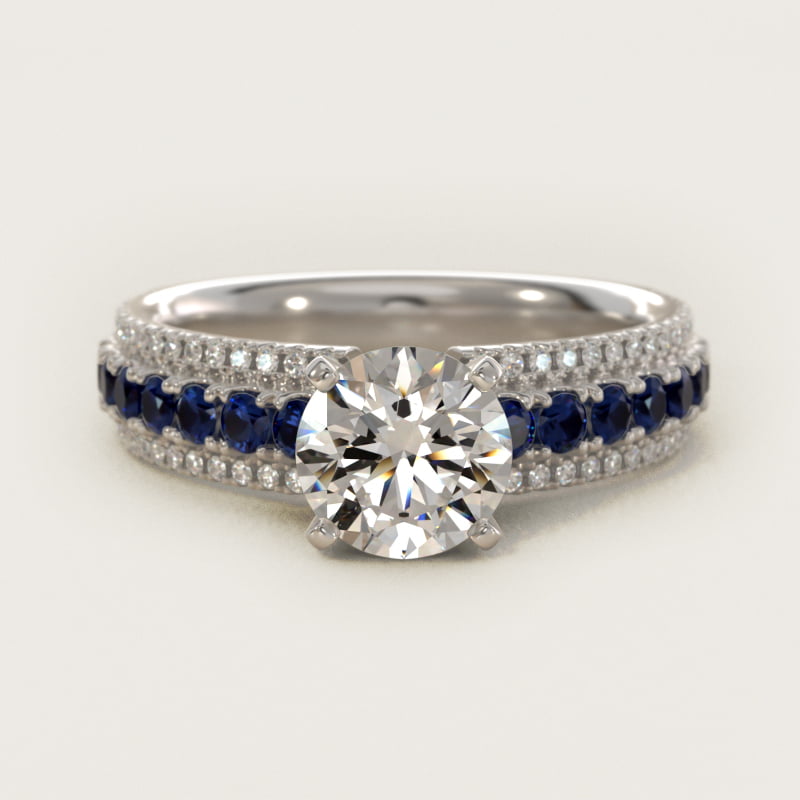 Three Row Sapphire and Diamond Engagement Ring in 14k White Gold (1/4 ct. tw.)