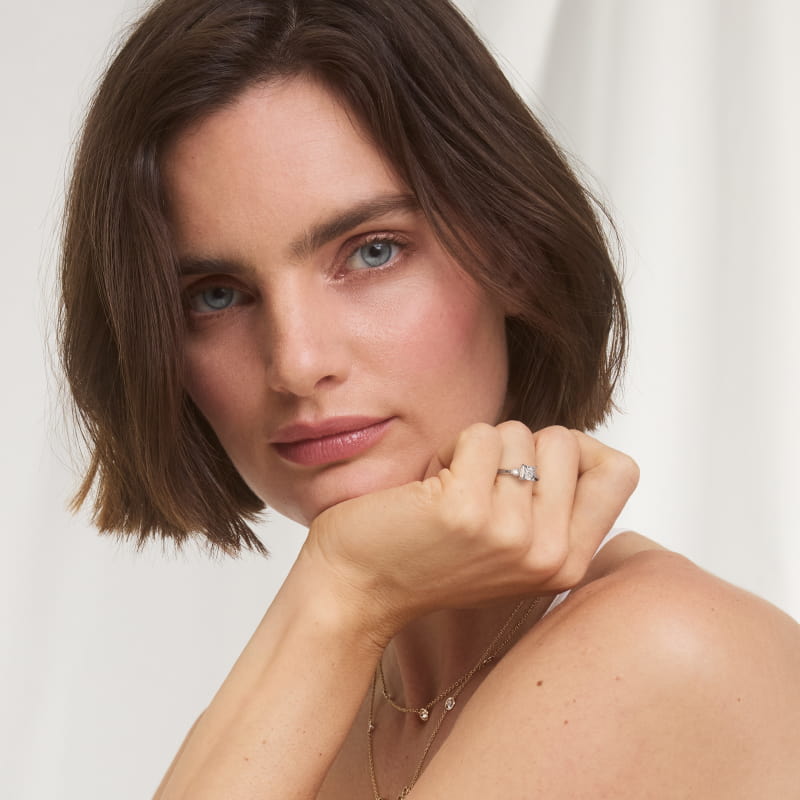 Petite Three-Stone Lab-Grown Diamond Engagement Ring in 14k White Gold