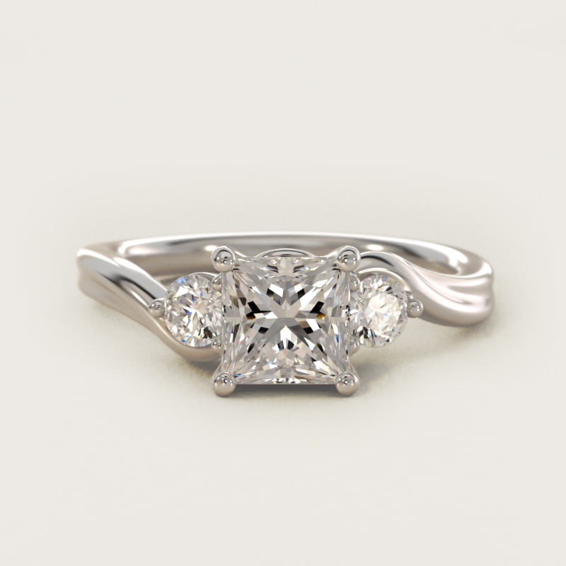 Wrapped Shank Three Stone Lab-Grown Diamond Engagement Ring in 14k White Gold