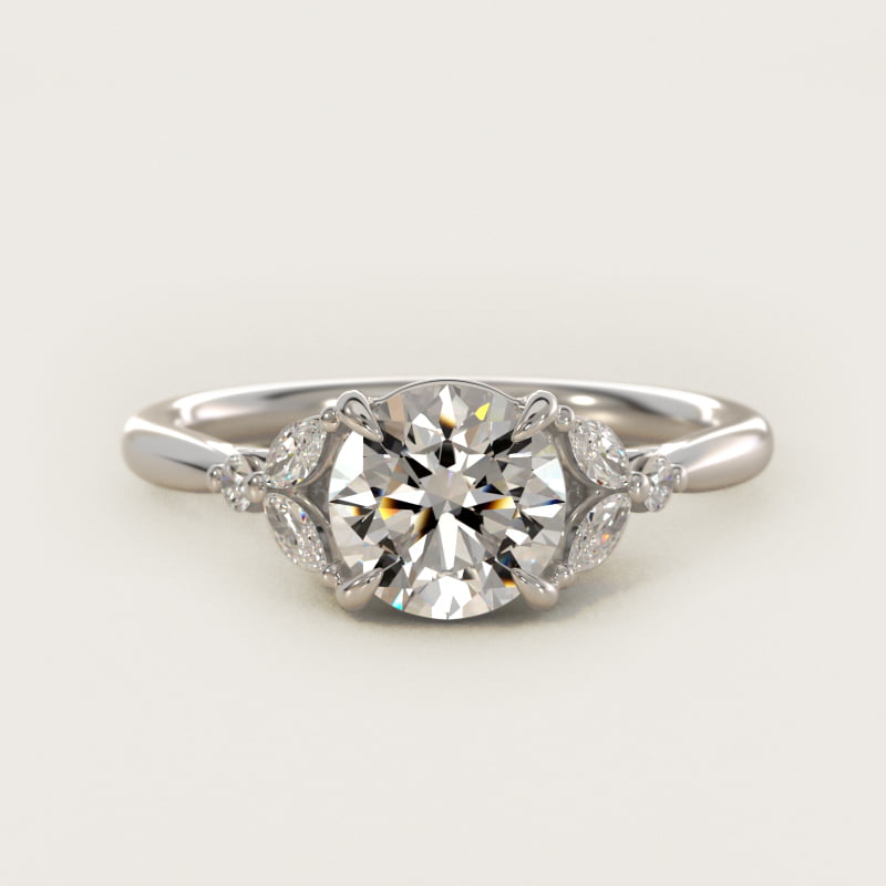 Floral Marquise Diamond Engagement Ring in 18k White Gold