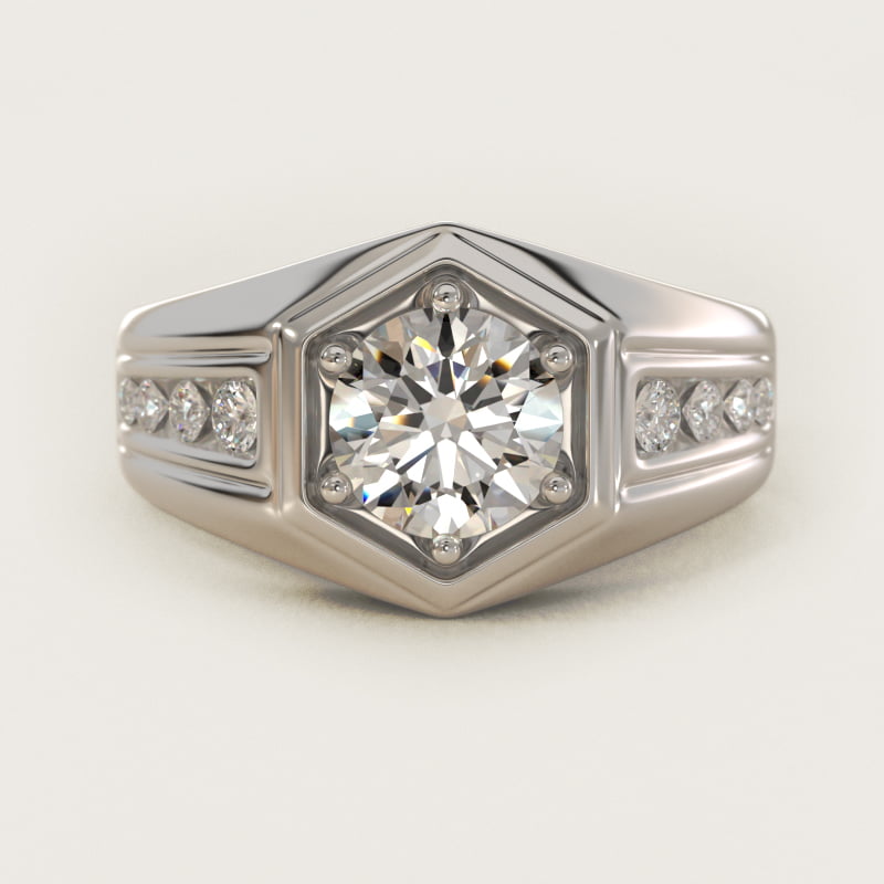 Men's Hexagon Diamond Channel Engagement Ring in 18k White Gold (3/8 ct. tw.)