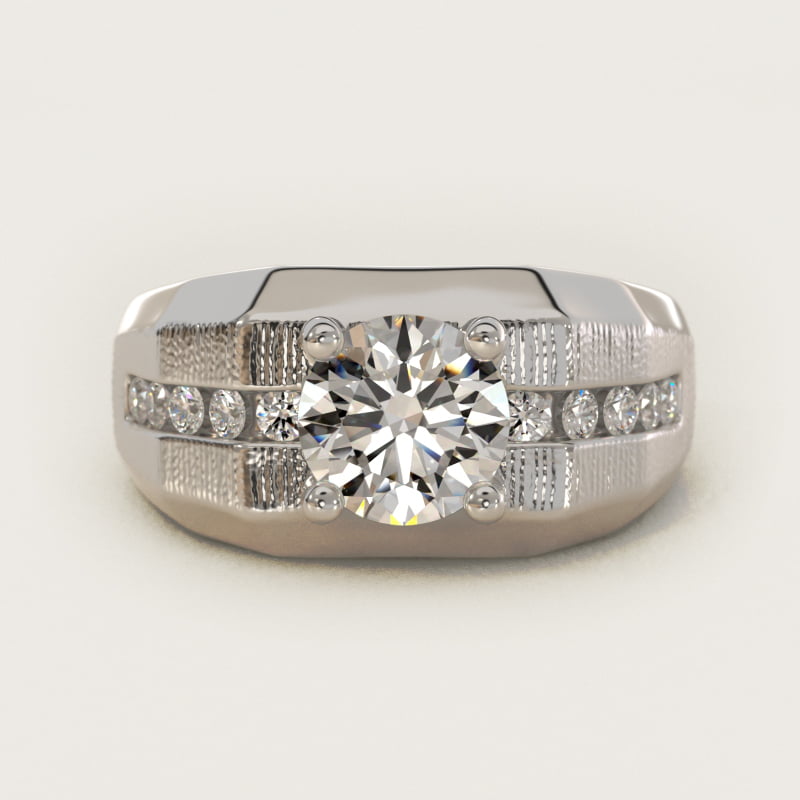 Men's Brushed Finish Diamond Channel Engagement Ring in 18k White Gold (1/4 ct. tw.)