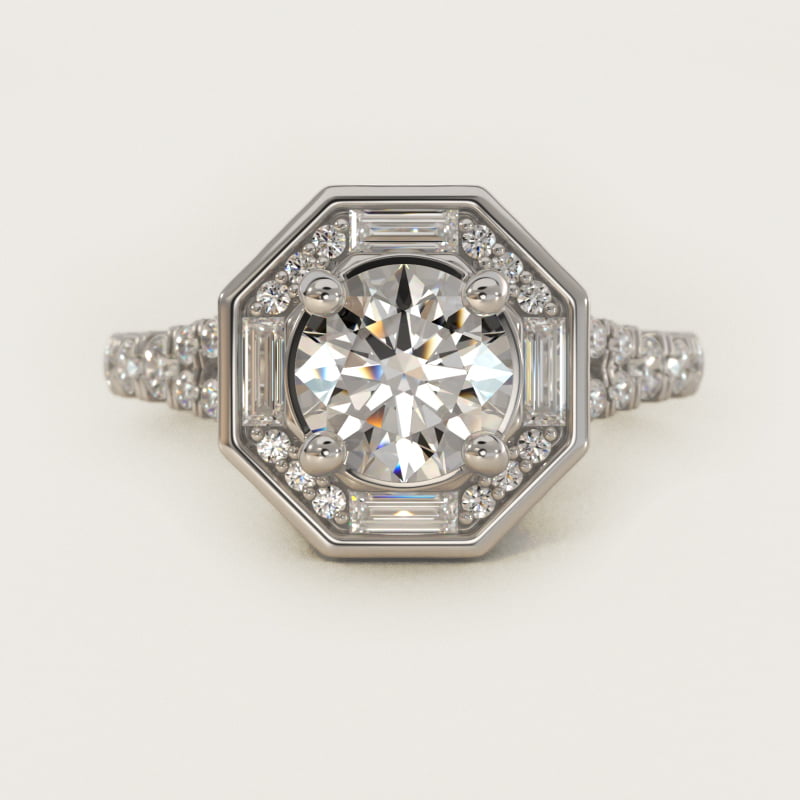 Art Deco Hexagon Halo Diamond Engagement Ring in 14k White Gold (3/4 ct. tw.) By Zac Zac Posen