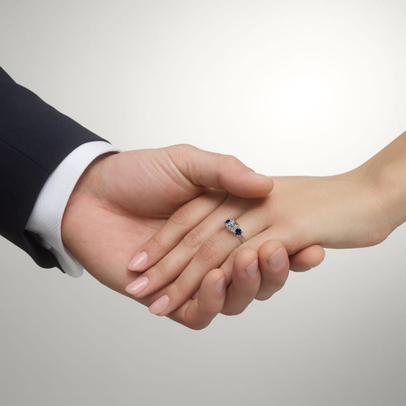 Round Blue Sapphire Three Stone Engagement Ring In Platinum By James Allen