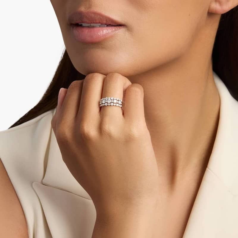 Diamond Three-Row Alternating Fashion Ring in 14k White Gold (1 ct. tw.)