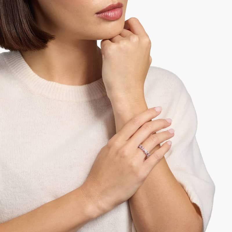 Romantic Emerald Pink Sapphire and Diamond Ring in Platinum