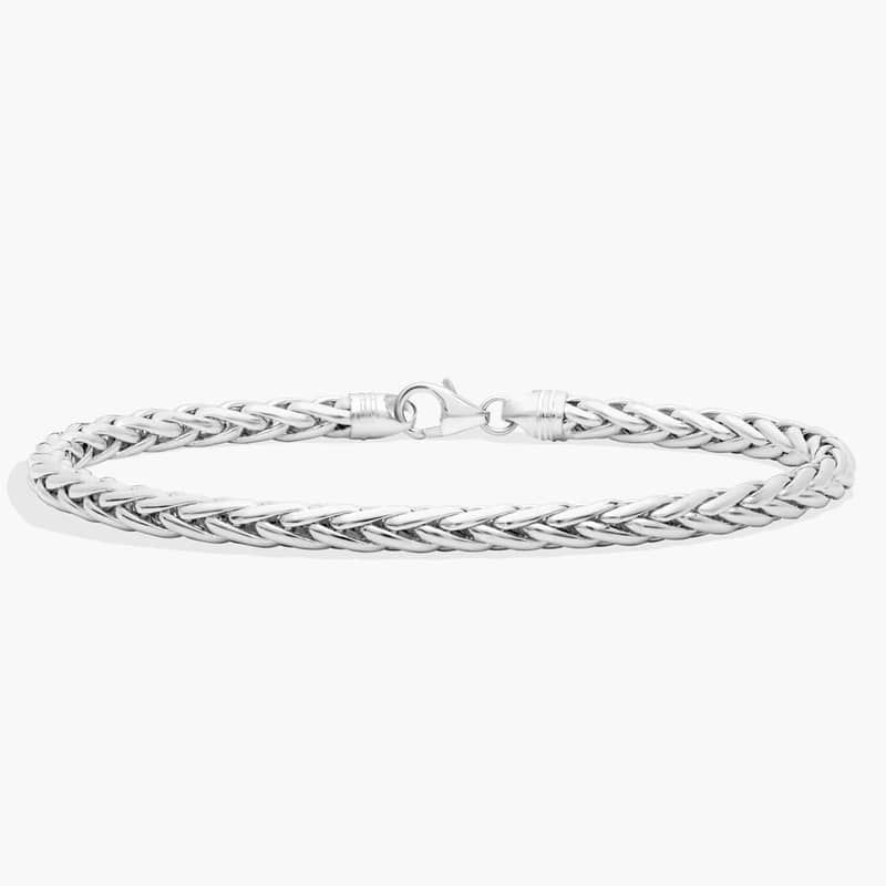 8.5" Polished Wheat Chain Bracelet in 14k White Gold (5mm)