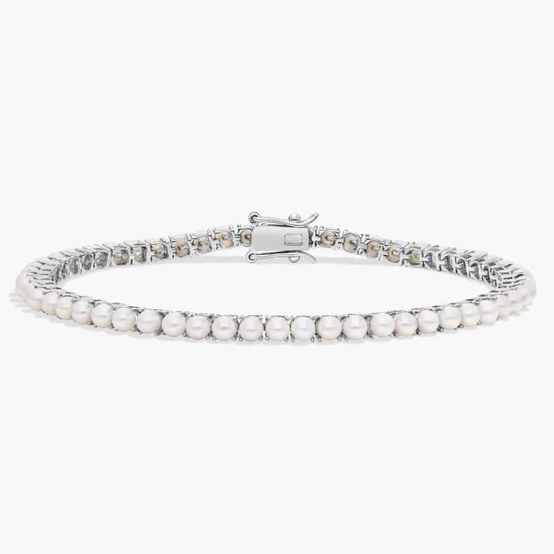 Freshwater Pearl Birthstone Tennis Bracelet in 14K White Gold
