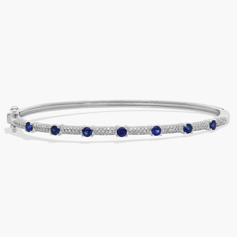 Pavé Diamond and Sapphire Bangle in 14K White Gold