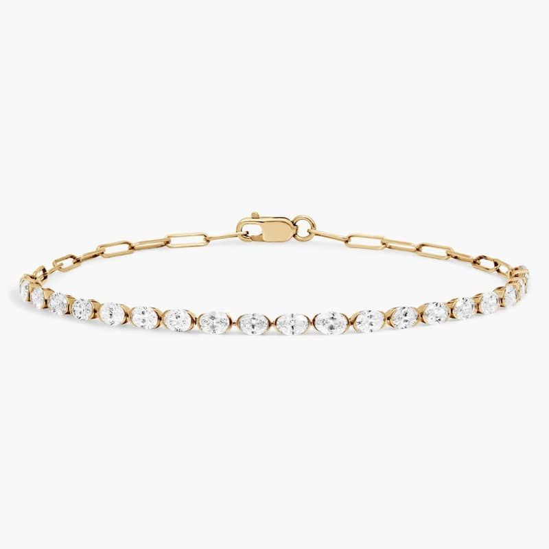 Mini Half Tennis Bracelet With 2 CTW Oval Cut Lab-Grown Diamonds In 14K Yellow Gold