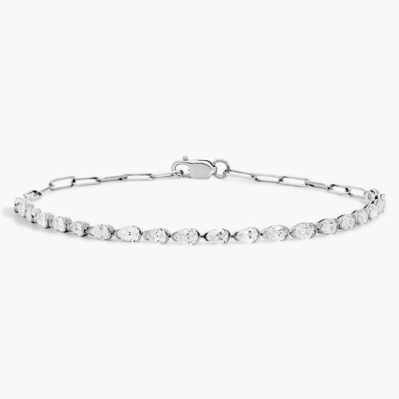 Mini Half Tennis Bracelet With 2 CTW Pear Cut Diamonds In 14K White Gold