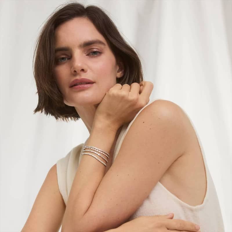 Mini Half Tennis Bracelet With 2 CTW Pear Cut Diamonds In 14K White Gold