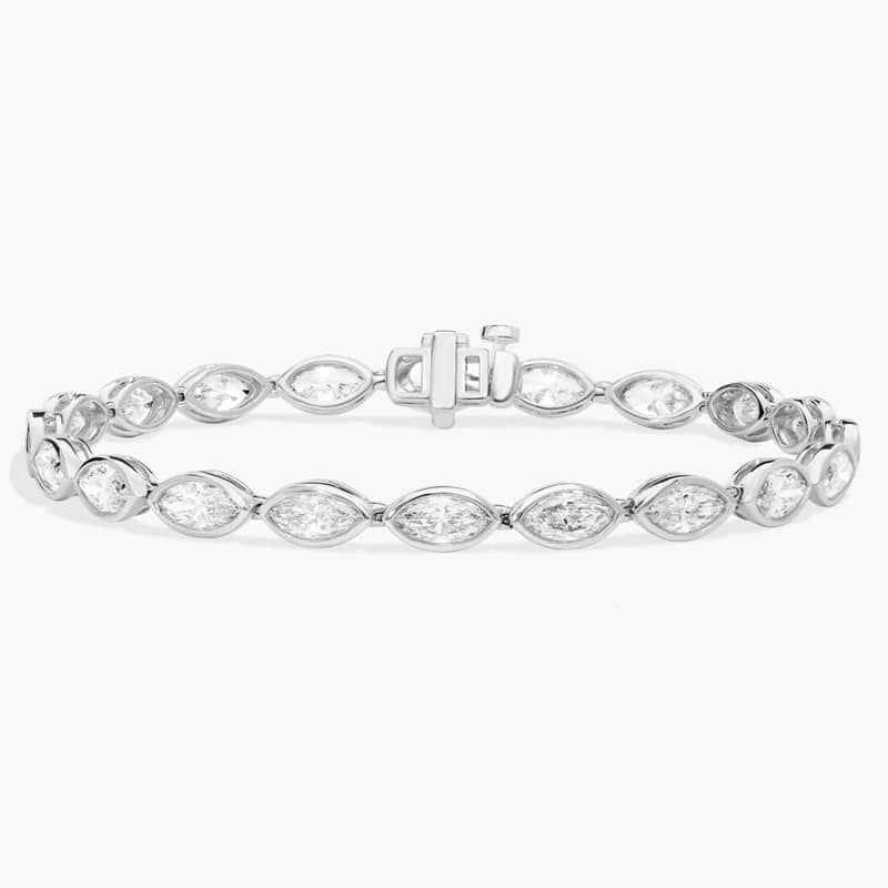 East-West Bezel Tennis Bracelet With 8 CTW Marquise Cut Diamonds in Platinum