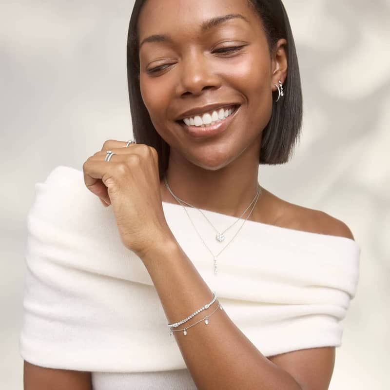 Pierced Diamond Station Bracelet with 1.25 CTW Round Cut Lab-Grown Diamonds in 14K White Gold