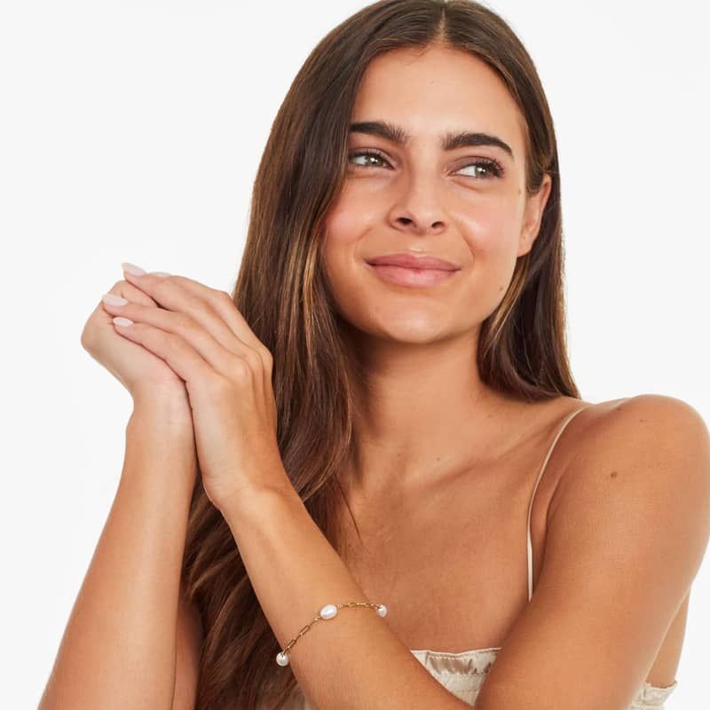 Freshwater Cultured Pearl Station Paperclip Bracelet In 14K Yellow Gold