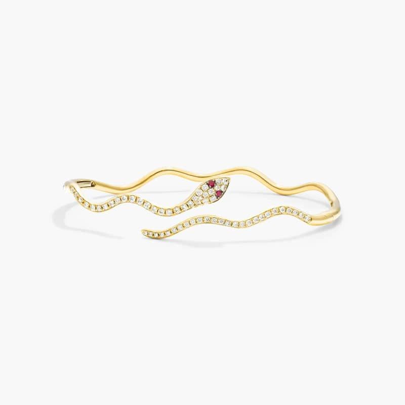 Snake Motif Diamond and Ruby Bracelet In 14K Yellow Gold By James Allen