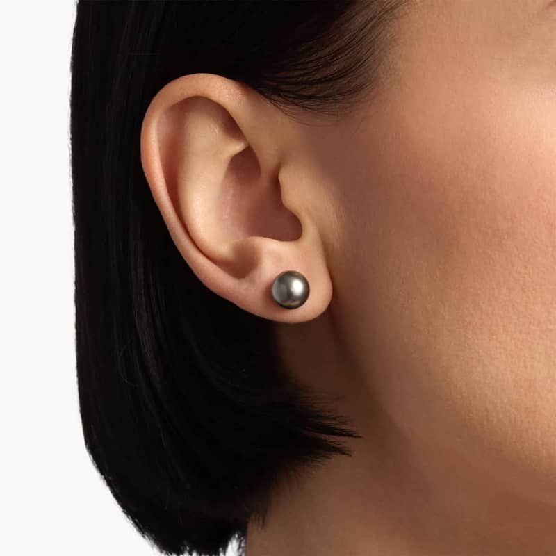 Tahitian Cultured Pearl Stud Earrings in 18k White Gold (9.0-9.5mm)