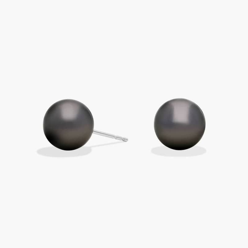 Tahitian Cultured Pearl Stud Earrings in 18k White Gold (9.0-9.5mm)