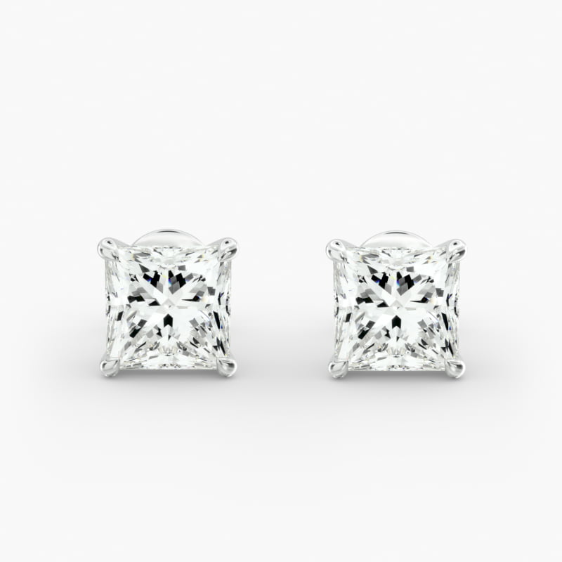 Princess Cut Diamond Stud Earrings    In Platinum (Setting)