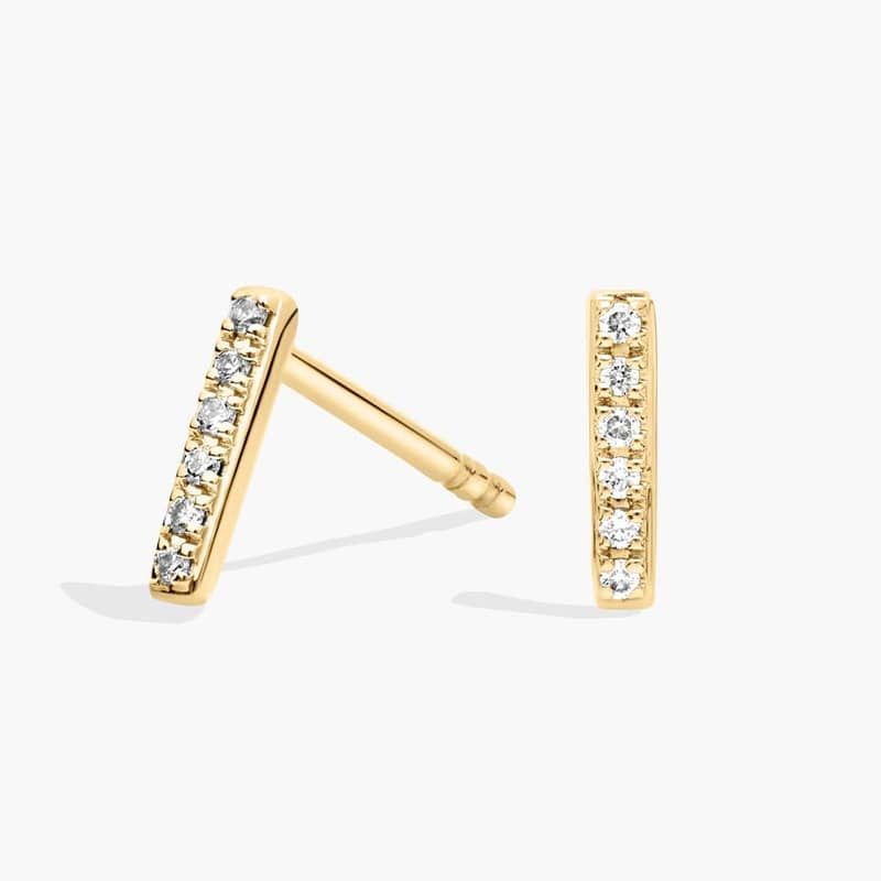 Mini Diamond Bar Stud Earrings in 14k Yellow Gold
