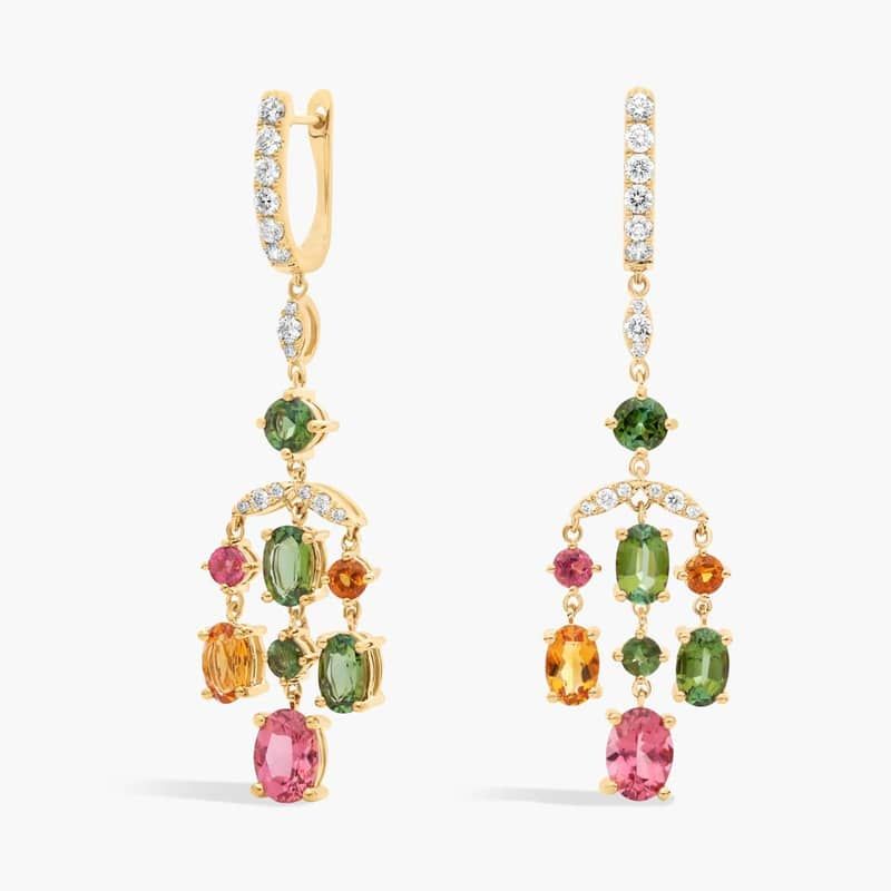 Tourmaline and Citrine Diamond Chandelier Earrings in 14k Yellow Gold