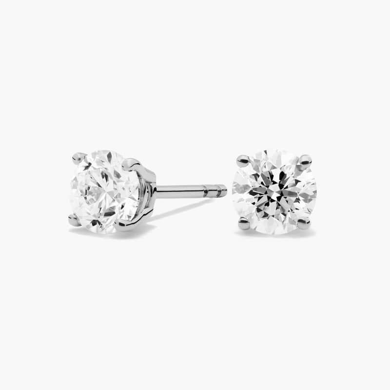 Four Prong Round Brilliant Lab Grown Diamond Stud Earrings in 14k White Gold (1 Ct. tw. - F-G / VS2-SI1)