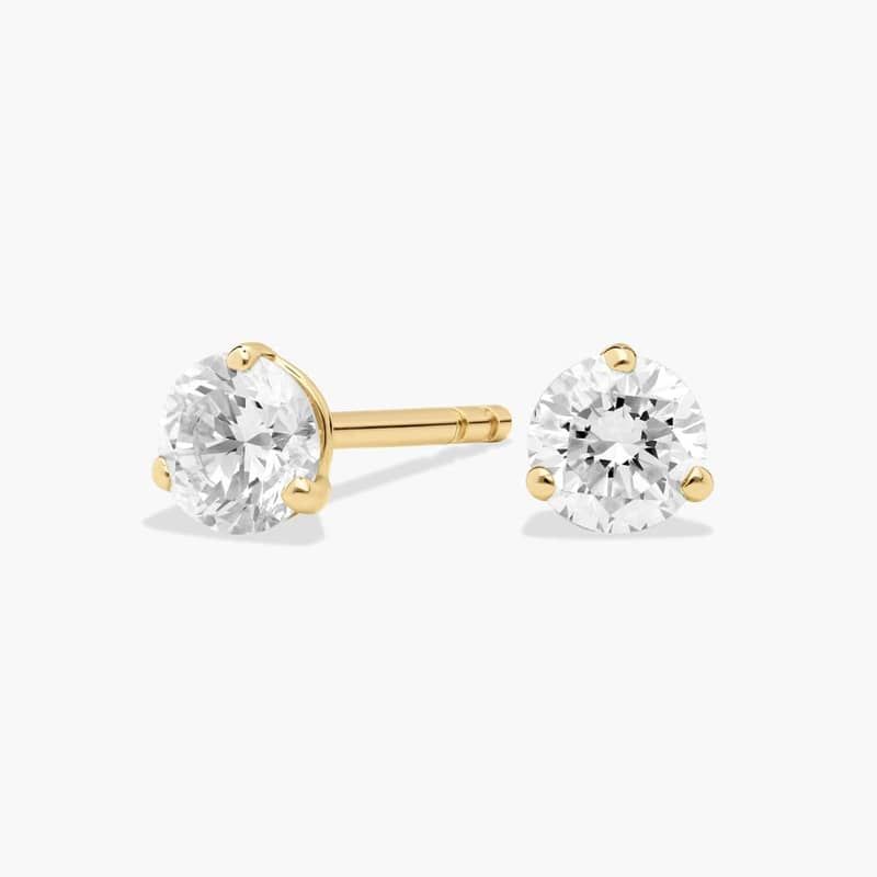 Three Prong Martini Round Brilliant Lab Grown Diamond Earrings  In 14K Yellow Gold (1/2 Ct. tw. - F-G / VS2-SI1)