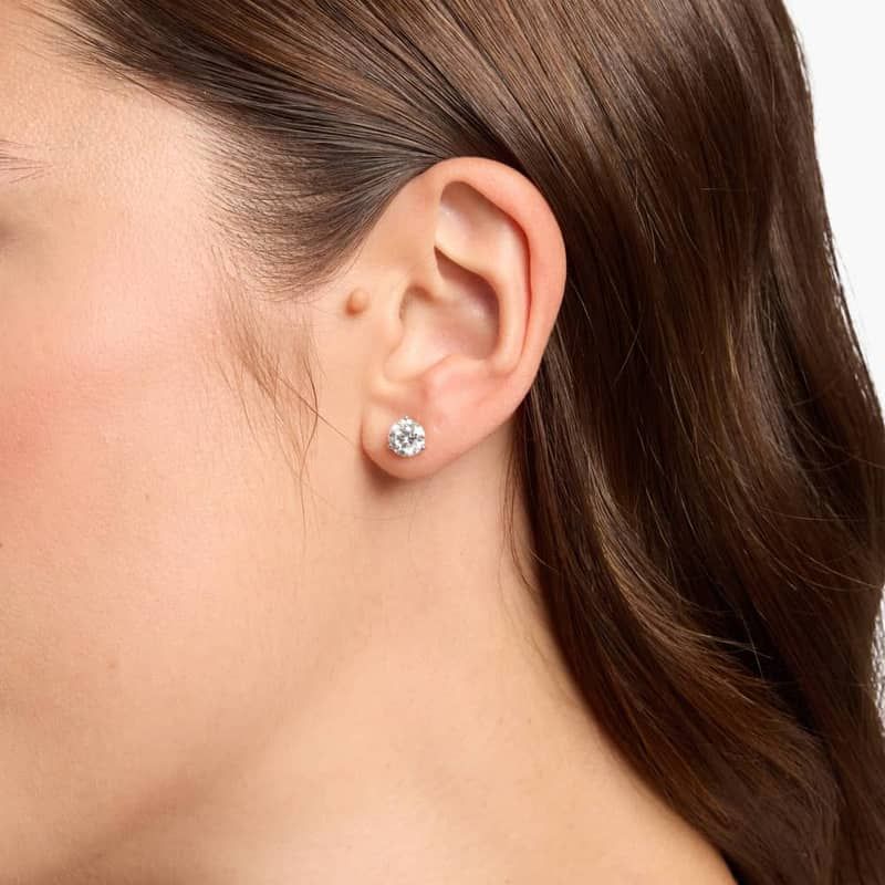 Three Prong Martini Round Brilliant Lab Grown Diamond Earrings  In 14K White Gold (2 Ct. tw. - F-G / VS2-SI1)