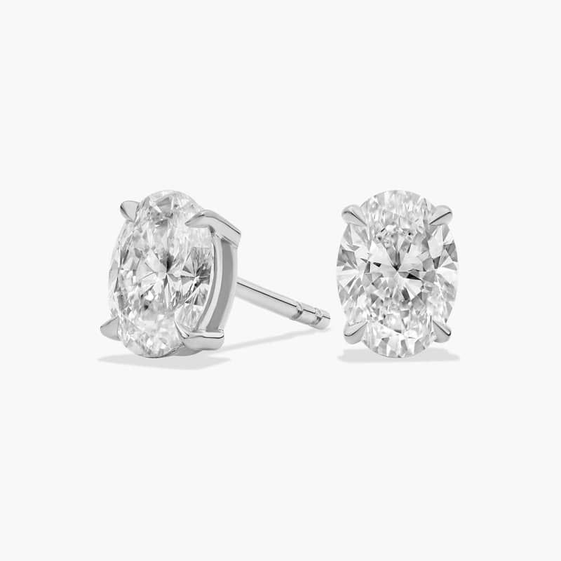 Oval Cut Lab-Grown Diamond Stud Earrings In 14K White Gold (1 1/2 Ct. tw. - F-G / VS2-SI1)
