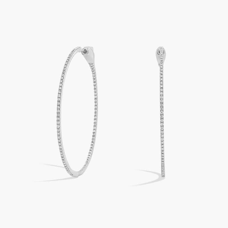 Inside Out Round Hoops, 1 1/2 Inch Diameter In 14K White Gold (1/2 Ct. tw. - H-I / SI1-SI2)