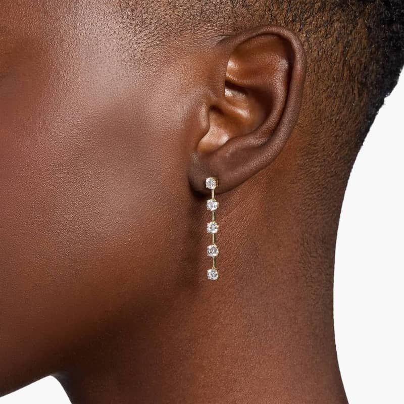 Lab Grown Round Diamond Line Drop Earrings in 14K Yellow Gold (2 Ct. Tw.)