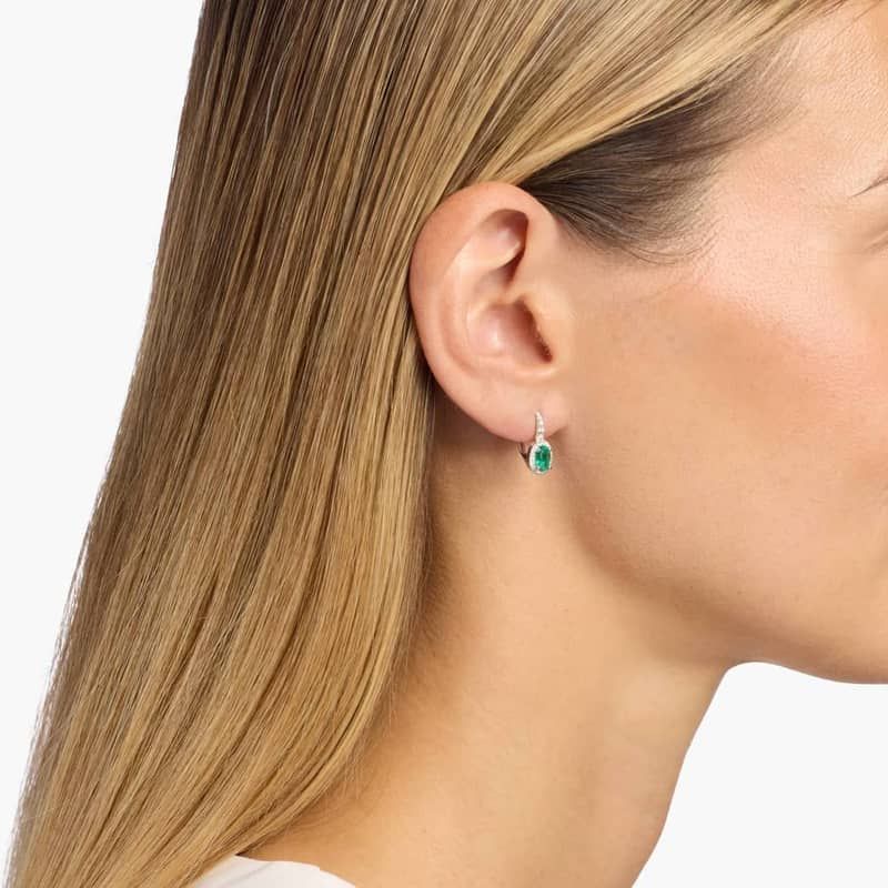 Oval Emerald and Diamond Drop Earrings in 18K white Gold
