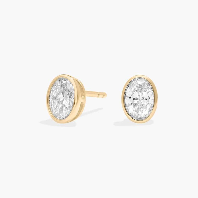 Bezel Stud Earrings With 1 CTW Oval Cut Lab-Grown Diamonds in 14K Yellow Gold