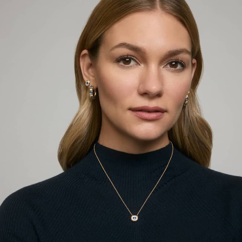 Oval Cut Blue Sapphire and Diamond Hoop Earrings In 14K Yellow Gold
