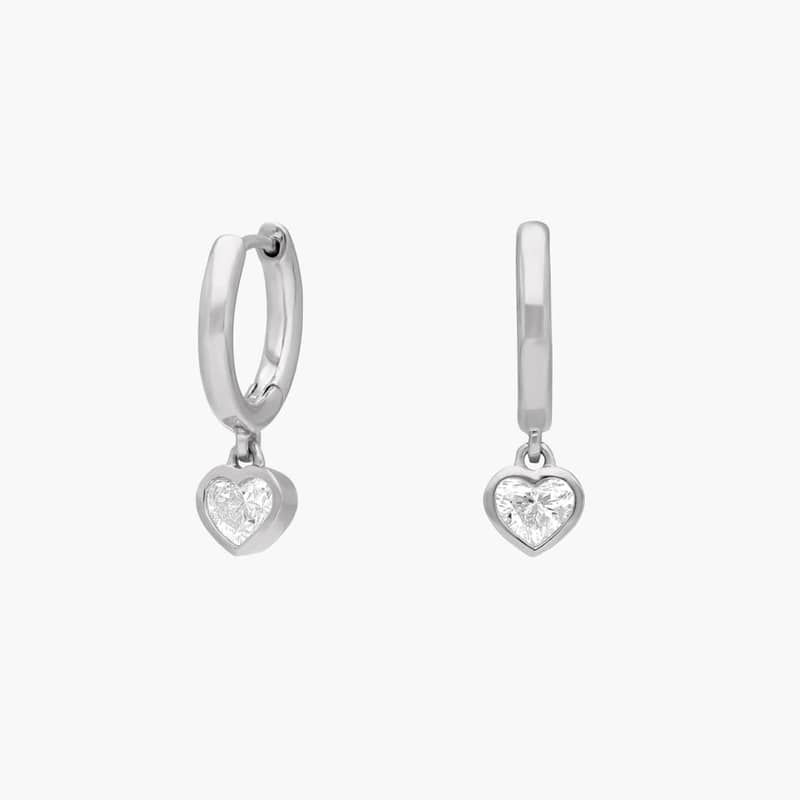Heart Lab-Grown Diamond Bezel Drop Huggie Earrings in 14K White Gold