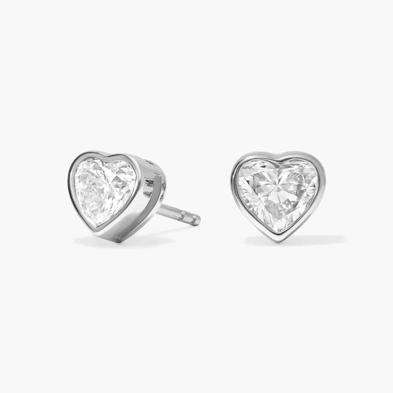 Heart Diamond Stud Bezel Earrings in 14K White Gold