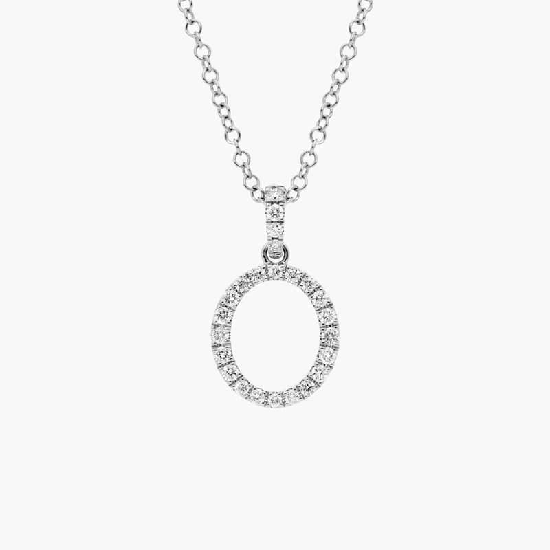Lab-Grown Diamond Initial O Pendant Necklace In 14K White Gold