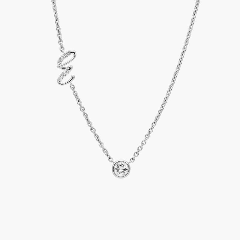 Chain-Set Initial E Necklace With Lab-Grown Diamonds In 14K White Gold