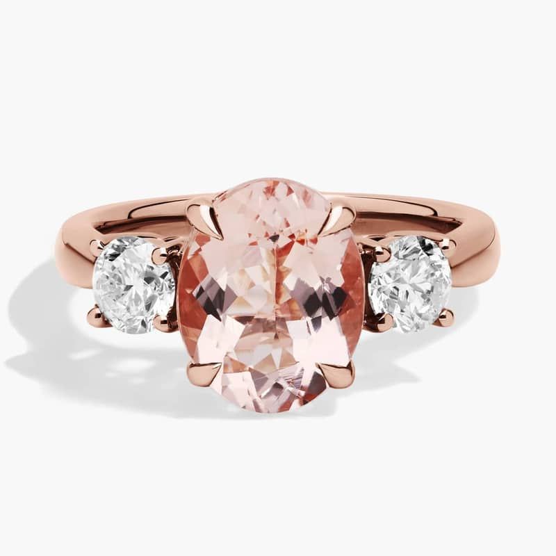 Oval Morganite and Diamond Sidestone Ring in 14k Rose Gold
