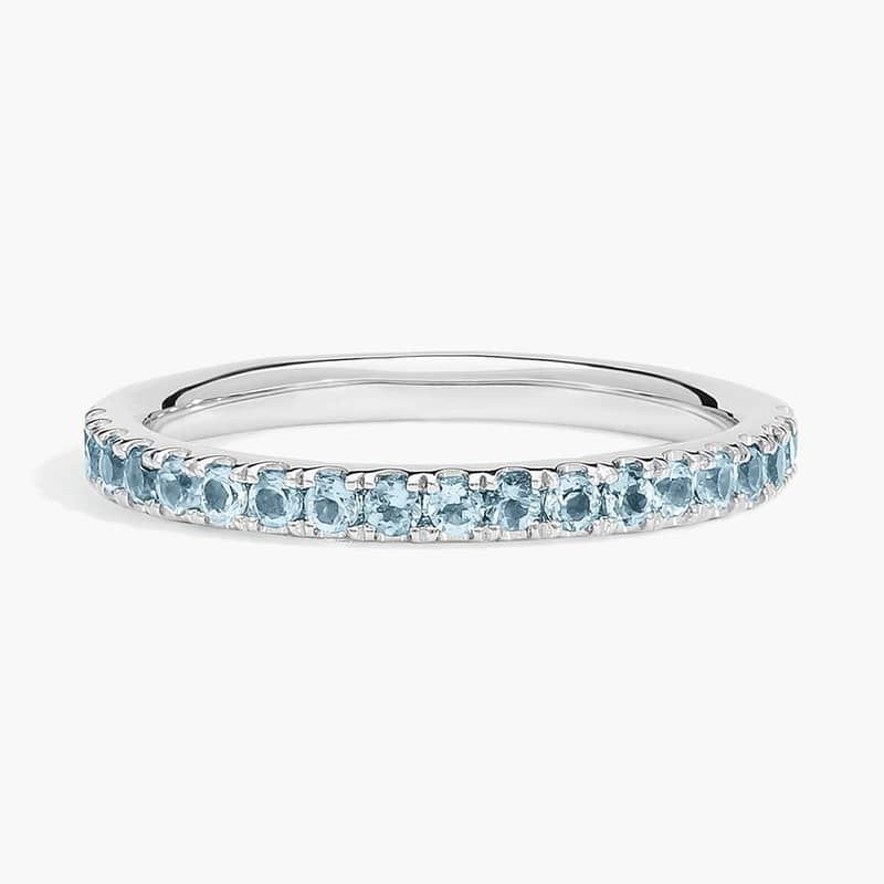 Riviera Pavé Aquamarine Ring in 14k White Gold (1.5mm)