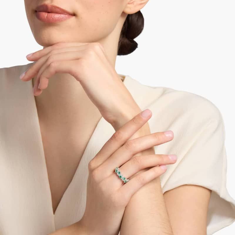 Staggered Emerald and Diamond Ring in 14k White Gold