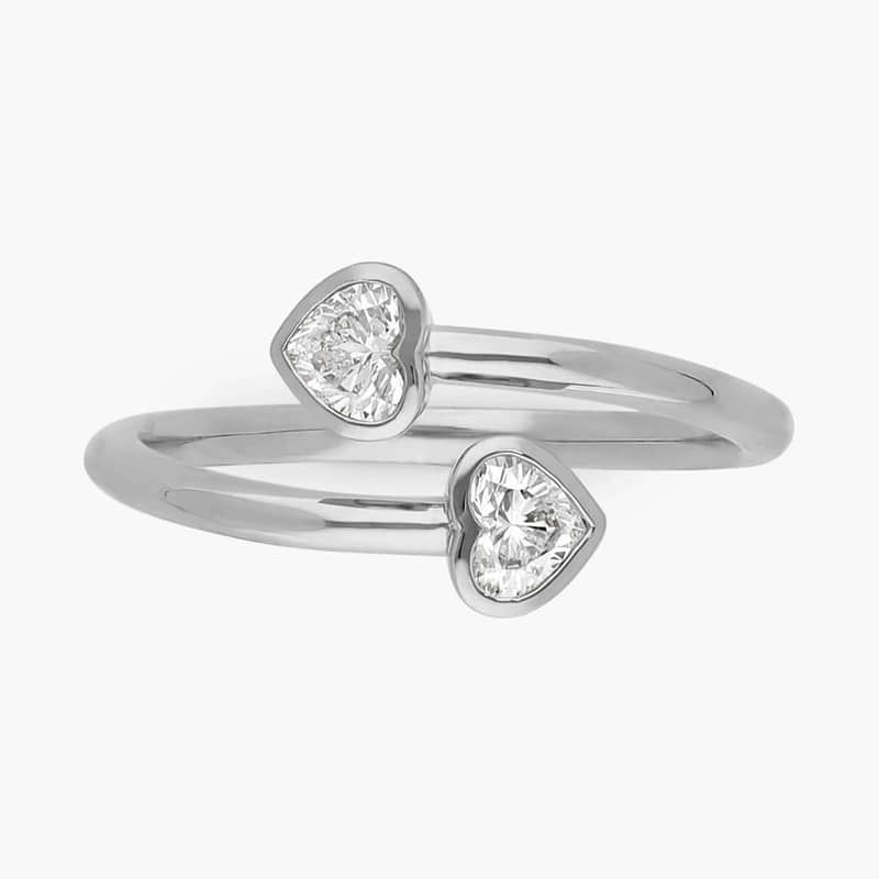 Heart Diamond Bezel Wrap Ring in 14K White Gold